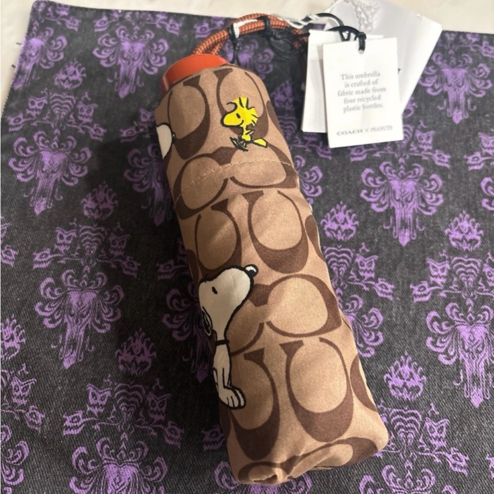 Coach X Peanuts Uv Protection Mini Umbrella In Signature Snoopy Woodstock Print